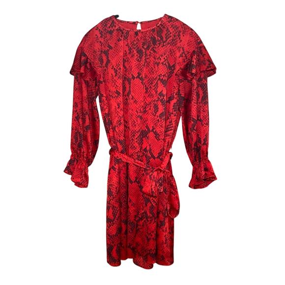 Ann Taylor - Red Snakeskin Ruffle Wrap Dress - XS - Picture 2 of 14